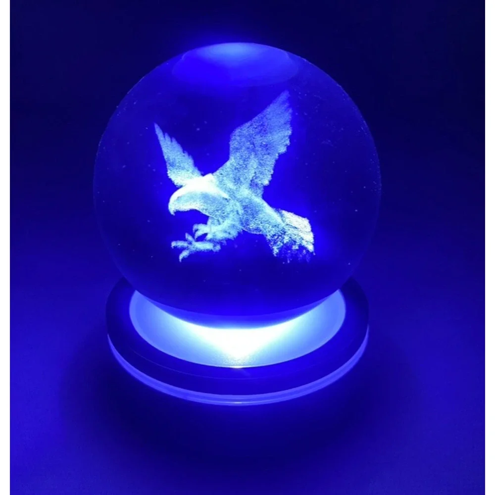 YWHL 3D American Eagle Crystal Ball 80mm with Light Base Multi-Color NEW